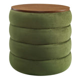 Shuttle Round Performance Velvet Storage Ottoman in Moss Green