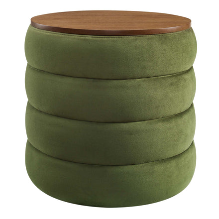 Mezzo Round Performance Velvet Storage Ottoman in Moss Green