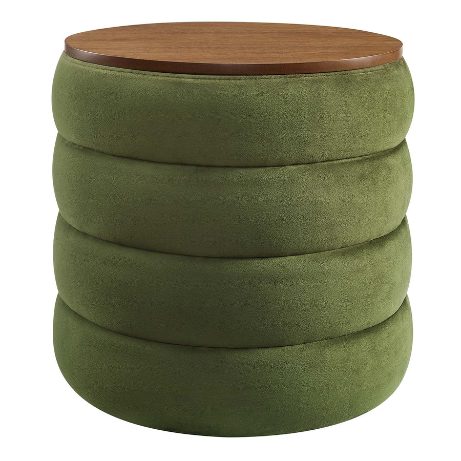 Shuttle Round Performance Velvet Storage Ottoman in Moss Green