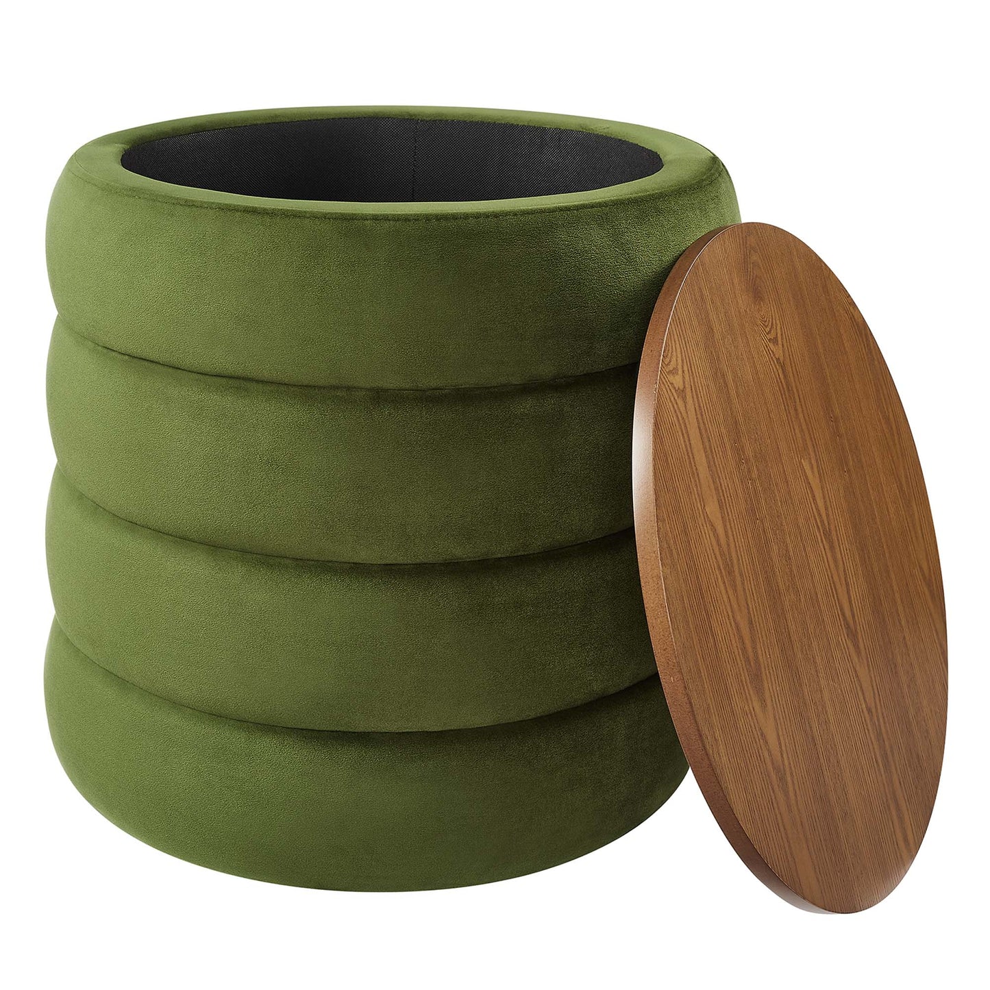 Mezzo Round Performance Velvet Storage Ottoman by Furniture For America