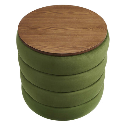 Mezzo Round Performance Velvet Storage Ottoman by Furniture For America