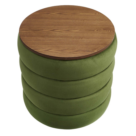 Mezzo Round Performance Velvet Storage Ottoman in Moss Green