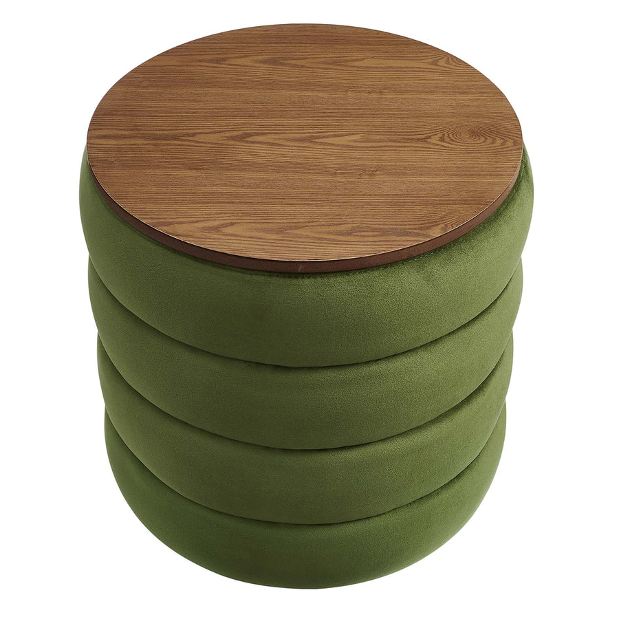 Shuttle Round Performance Velvet Storage Ottoman in Moss Green