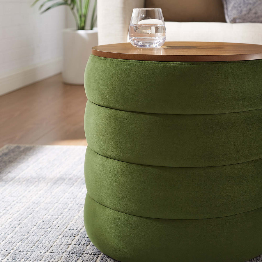 Shuttle Round Performance Velvet Storage Ottoman in Moss Green