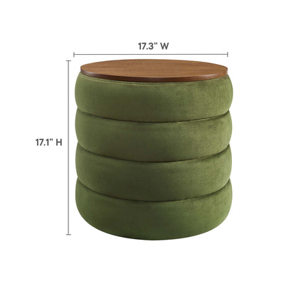Mezzo Round Performance Velvet Storage Ottoman by Furniture For America