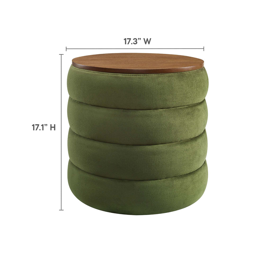 Shuttle Round Performance Velvet Storage Ottoman in Moss Green