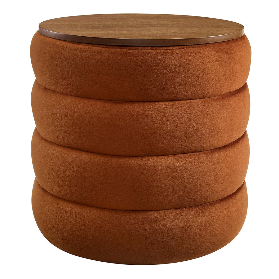 Shuttle Round Performance Velvet Storage Ottoman in Rust