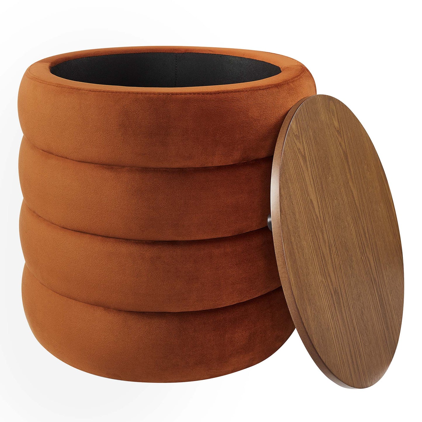 Mezzo Round Performance Velvet Storage Ottoman by Furniture For America