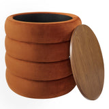 Shuttle Round Performance Velvet Storage Ottoman in Rust