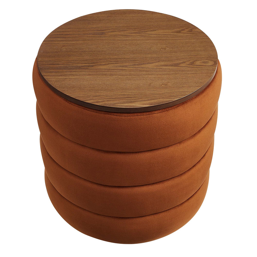 Shuttle Round Performance Velvet Storage Ottoman in Rust