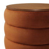 Shuttle Round Performance Velvet Storage Ottoman in Rust