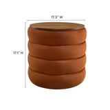 Shuttle Round Performance Velvet Storage Ottoman in Rust