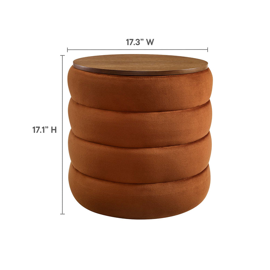 Shuttle Round Performance Velvet Storage Ottoman in Rust
