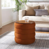 Shuttle Round Performance Velvet Storage Ottoman in Rust