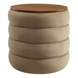 Shuttle Round Performance Velvet Storage Ottoman in Taupe