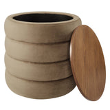Shuttle Round Performance Velvet Storage Ottoman in Taupe