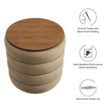Shuttle Round Performance Velvet Storage Ottoman in Taupe