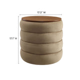 Shuttle Round Performance Velvet Storage Ottoman in Taupe