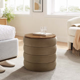 Shuttle Round Performance Velvet Storage Ottoman in Taupe