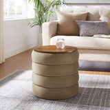 Shuttle Round Performance Velvet Storage Ottoman in Taupe