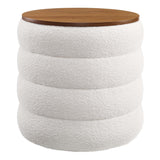 Shuttle Round Boucle Fabric Storage Ottoman in Cloud