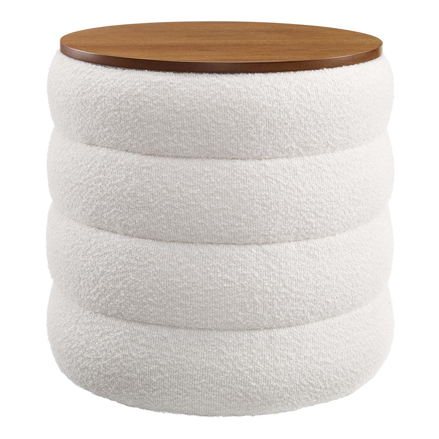 Shuttle Round Boucle Fabric Storage Ottoman in Cloud