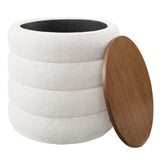 Shuttle Round Boucle Fabric Storage Ottoman in Cloud