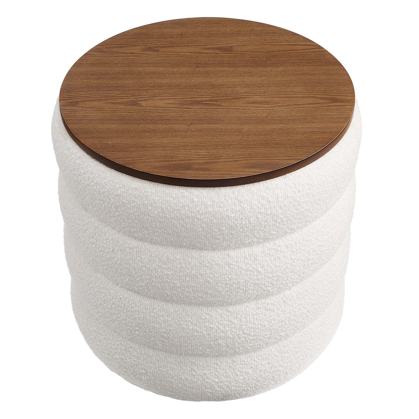 Mezzo Round Boucle Fabric Storage Ottoman by Furniture For America