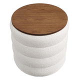 Shuttle Round Boucle Fabric Storage Ottoman in Cloud