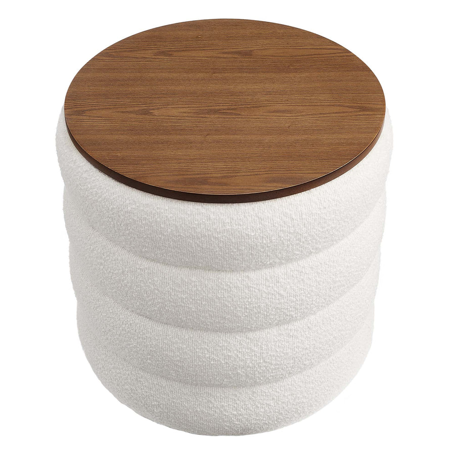 Shuttle Round Boucle Fabric Storage Ottoman in Cloud