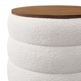 Shuttle Round Boucle Fabric Storage Ottoman in Cloud