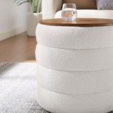 Shuttle Round Boucle Fabric Storage Ottoman in Cloud