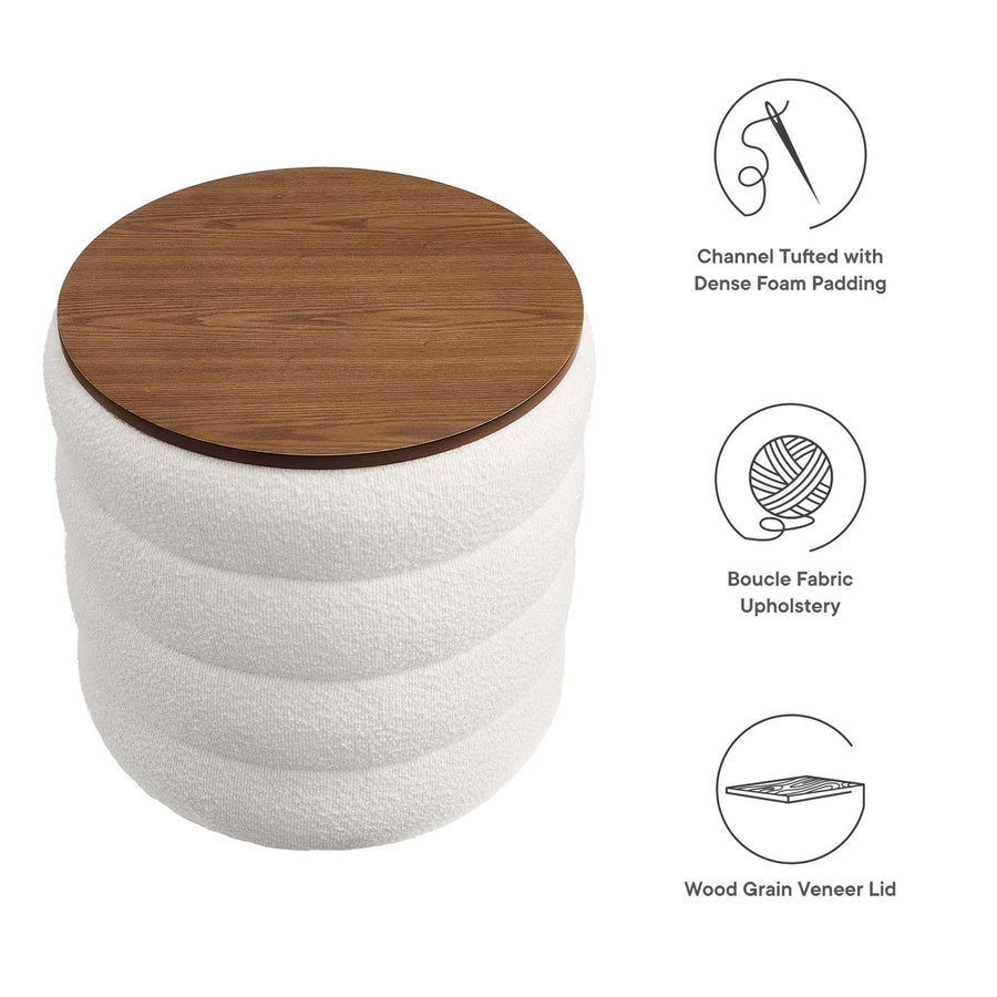 Shuttle Round Boucle Fabric Storage Ottoman in Cloud