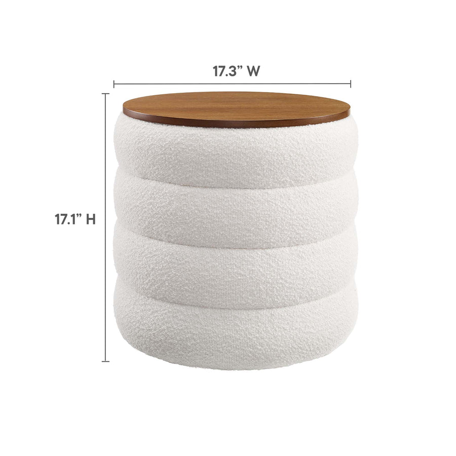 Shuttle Round Boucle Fabric Storage Ottoman in Cloud