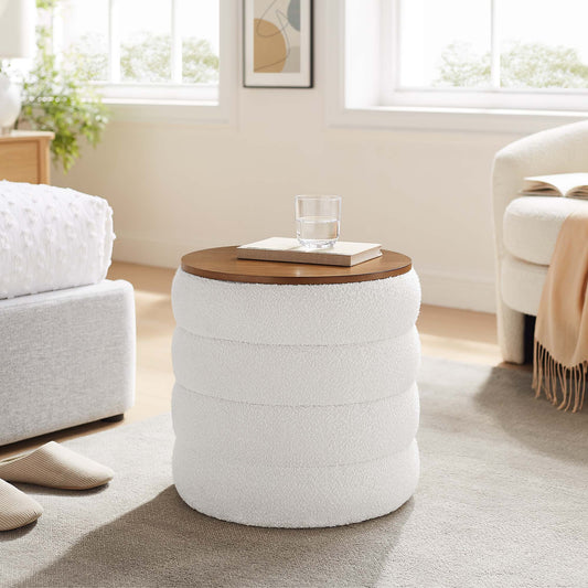 Mezzo Round Boucle Fabric Storage Ottoman by Furniture For America