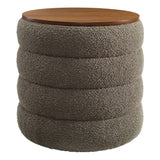 Shuttle Round Boucle Fabric Storage Ottoman in Pebble