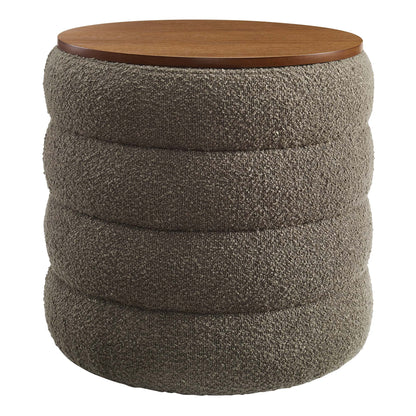 Mezzo Round Boucle Fabric Storage Ottoman by Furniture For America