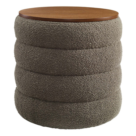 Mezzo Round Boucle Fabric Storage Ottoman in Pebble