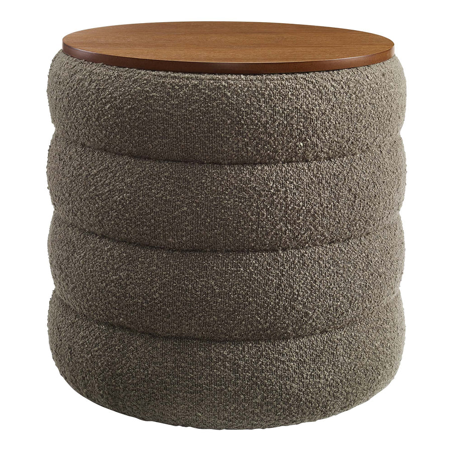 Shuttle Round Boucle Fabric Storage Ottoman in Pebble