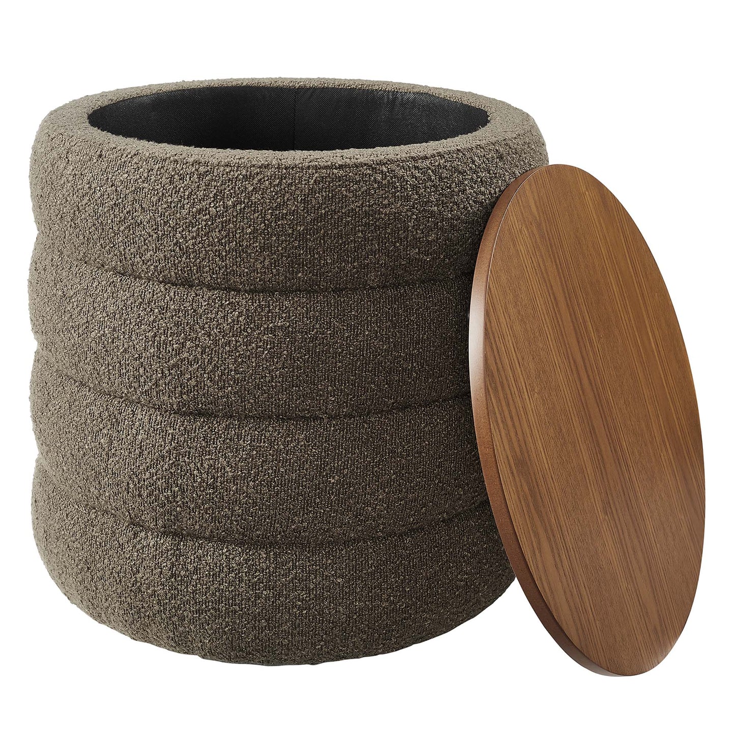 Mezzo Round Boucle Fabric Storage Ottoman by Furniture For America