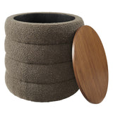 Shuttle Round Boucle Fabric Storage Ottoman in Pebble