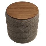 Shuttle Round Boucle Fabric Storage Ottoman in Pebble