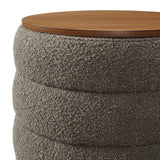 Shuttle Round Boucle Fabric Storage Ottoman in Pebble