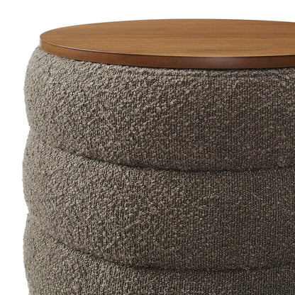 Mezzo Round Boucle Fabric Storage Ottoman by Furniture For America