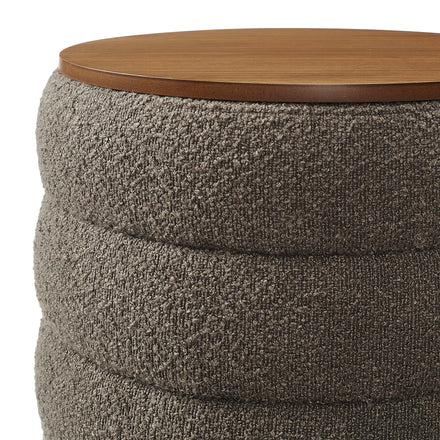 Mezzo Round Boucle Fabric Storage Ottoman in Pebble