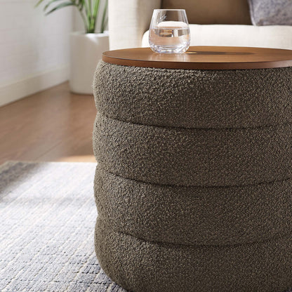 Mezzo Round Boucle Fabric Storage Ottoman by Furniture For America