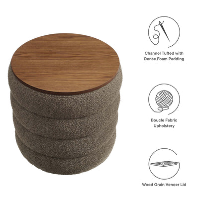 Mezzo Round Boucle Fabric Storage Ottoman by Furniture For America