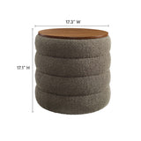 Shuttle Round Boucle Fabric Storage Ottoman in Pebble