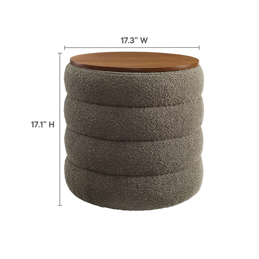 Shuttle Round Boucle Fabric Storage Ottoman in Pebble