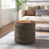 Shuttle Round Boucle Fabric Storage Ottoman in Pebble